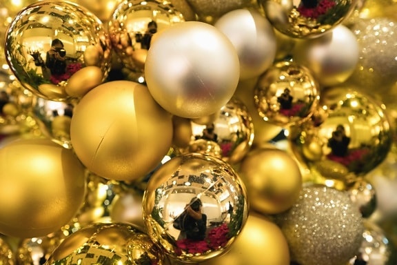 decoração, ano novo, Natal, reflexão, ouro, luz