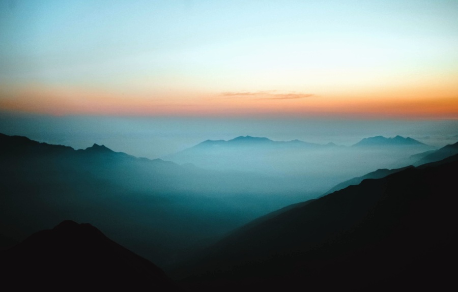 sky, fog, sunset, mountain, landscape