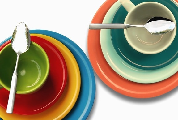bowl, spoon, colorful, bowl, plate
