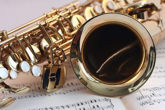 brass instrument, note, metal, music, saxophone