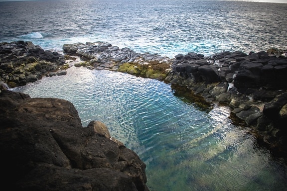 havet, klipporna, våg, reflektion, vatten