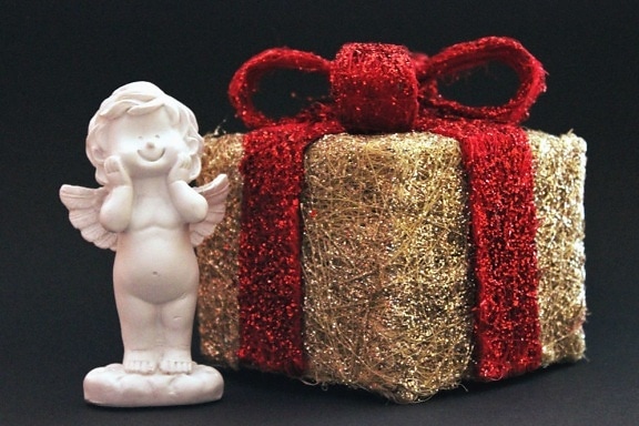 Navidad, decoración, regalo, feriado, ángel, estatua