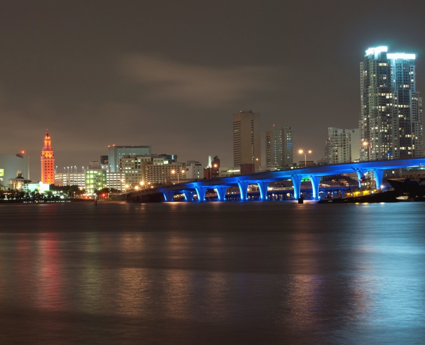 à noite, ponte, transportes, construção, Rio, reflexo da cidade,
