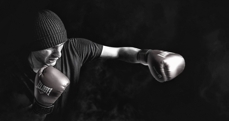bokser, rękawiczki, koszula, czapka, człowiek, sport, ćwiczenia