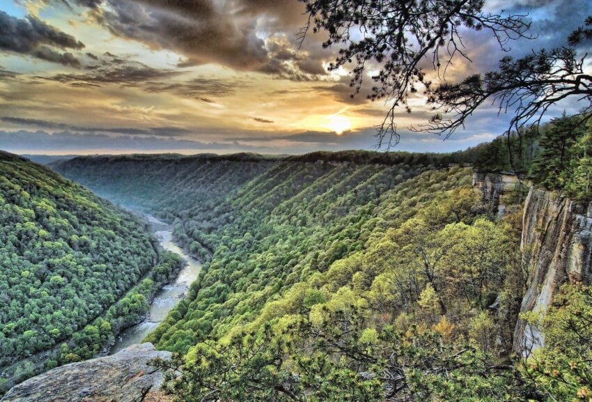 Free picture: river, forest, wood, rocks, nature, cloud, sky, Sun