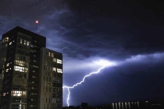 lightning, thunder, storm, building, rain, architecture, light, city
