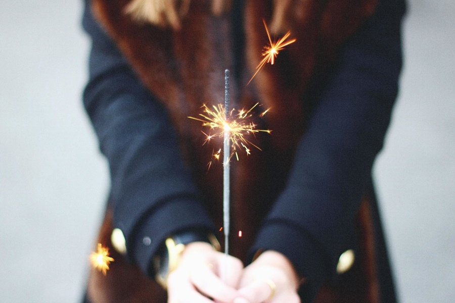Sparks, warmte, hand, meisje, viering