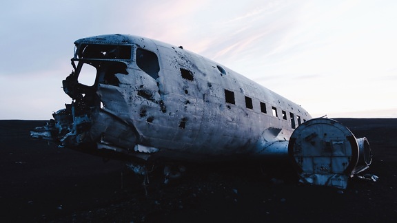 plane, wreck, metal, twilight, passenger aircraft, aluminum