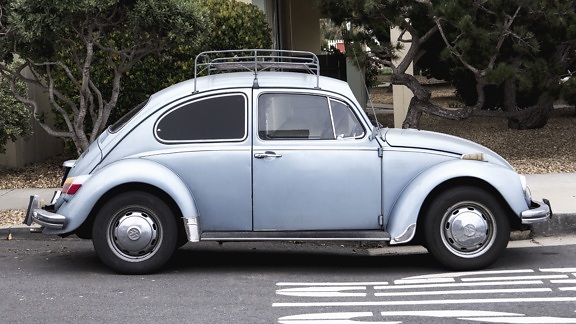 Volkswagen beetle, car, wheel, metal, road, retro, wood, vehicle, transport