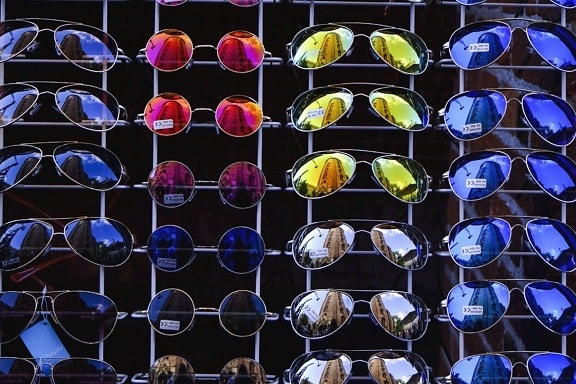 kacamata hitam, refleksi, metal, warna, warna-warni