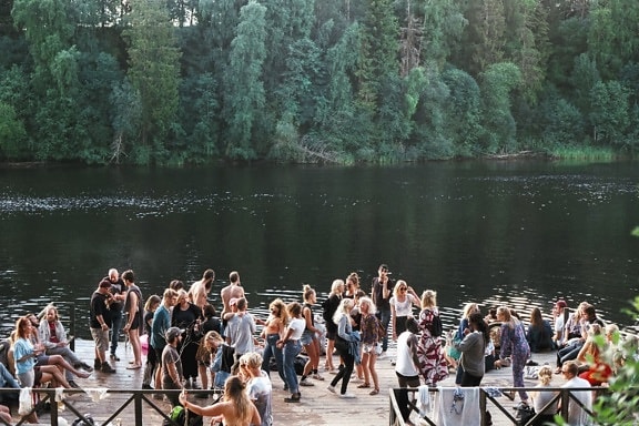 people, fun, party, music, young, crowd, river, forest, nature, water