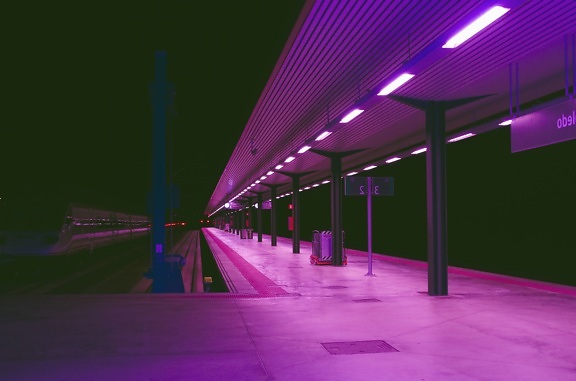 togstasjonen, plattformen, lys, fluorescerende, tog, vognen, transport, passasjer