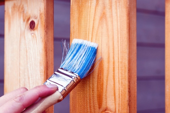 brush, wood, paintbrush, paint, hand, fence
