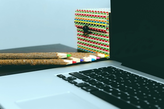laptop, computer keyboard, potlood, kleur, technologie
