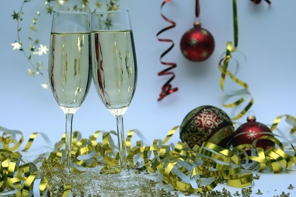 glass, fruit juice, celebration, ribbon, ornament