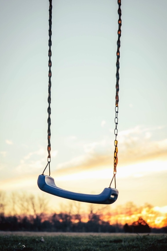 swing, wood, sunset sky, chain, seat