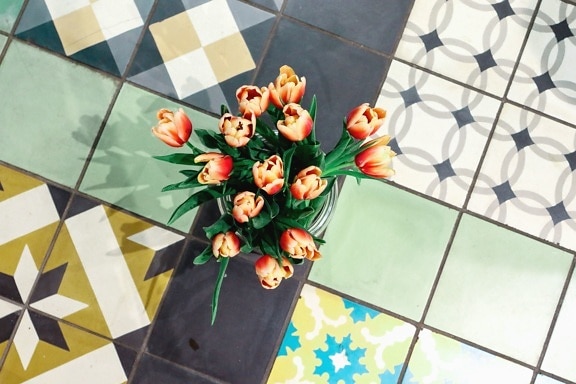 tulipa, vaso, telhas de assoalho, decoração