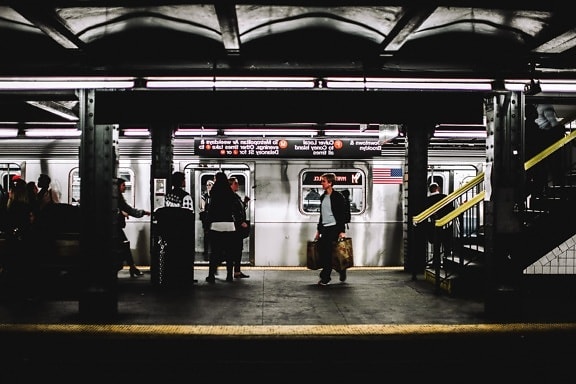 metrou staţia, om, scari, transport, trenul, vagon