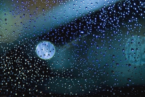 дождь, вода, капли, стекло, света, отражение