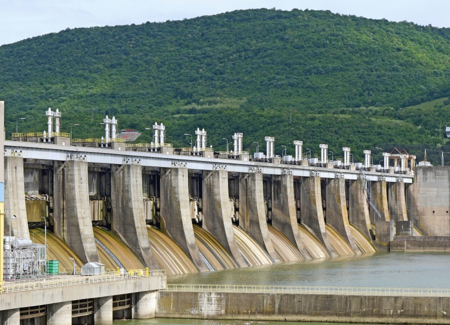 barrier, dam, structure, water, river, electricity, concrete