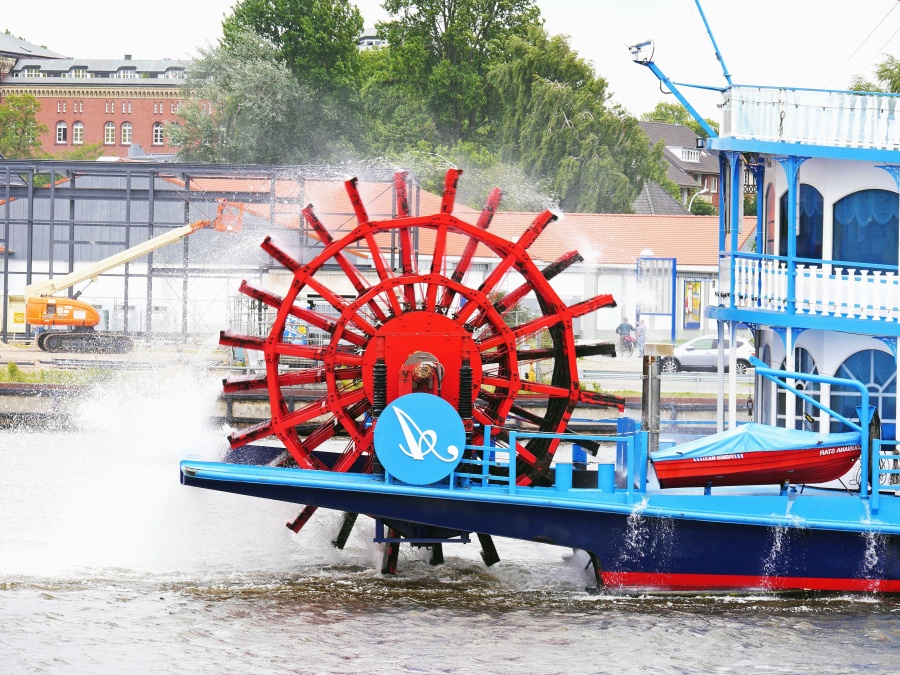 machine, wiel, wiel van de peddel, boot, water, rivier