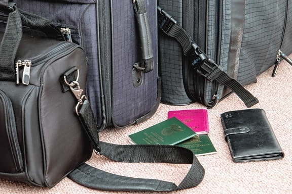 backpack, bag, wallet, passport, suitcase, travel