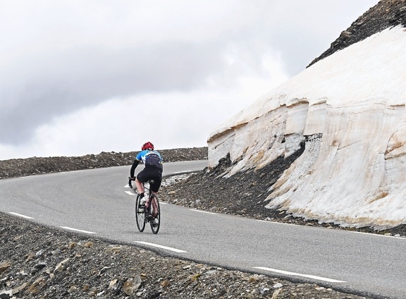 Montaña, carretera, asfalto, ciclista, bicicleta, piedra, deporte