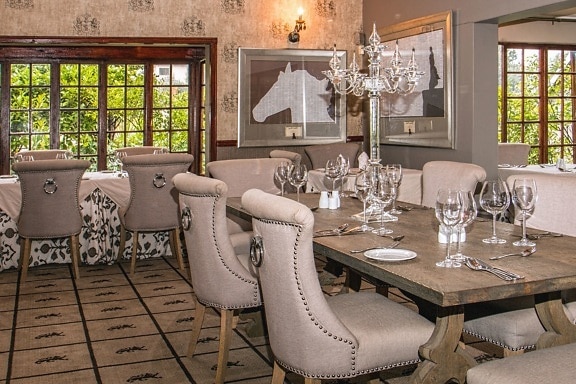 Interior, tabla, silla, casa, restaurante, decoración, elegante