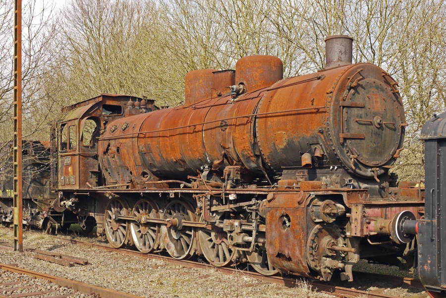 機関車、機械、車両、さび、放棄された、鉄道
