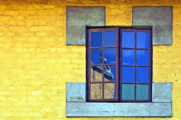 παράθυρο, σπίτι, τοίχος, τέχνη, ζωγραφική, πρόσοψη