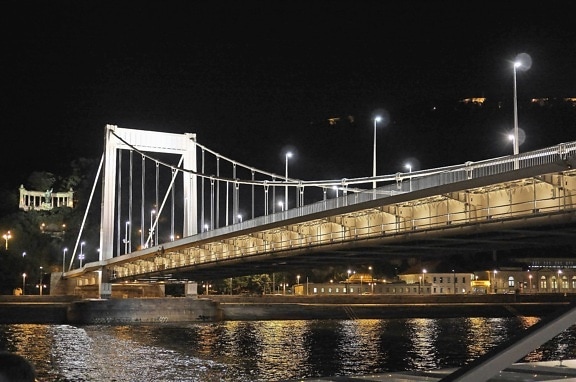 estrutura, arquitetura, ponte, Rio, edifício, as luzes da rua, à noite, reflexão