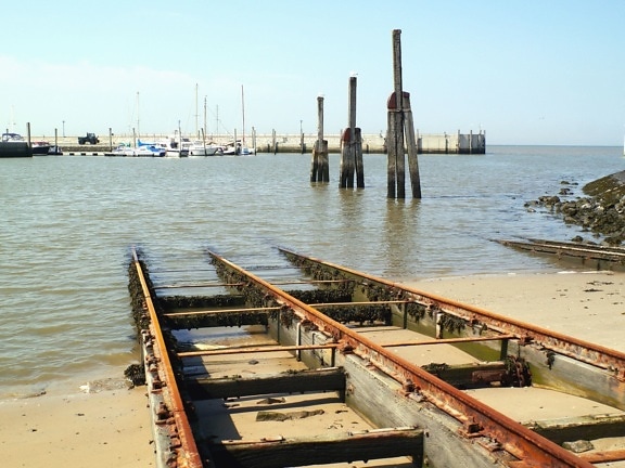 Dock, čln, mora, kovové, železničnej, lodenica