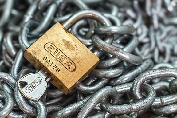 padlock, key, chain, metal, iron
