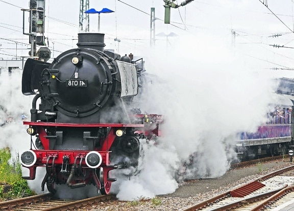 Locomotiva, fumo, motore a vapore, trasporto, ferrovia, stazione, trasporto, veicolo
