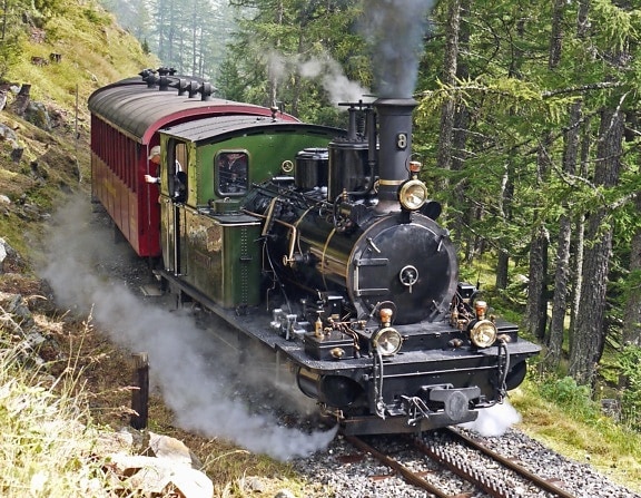 montanha, floresta, locomotiva, atração, fumaça, locomotiva a vapor, turismo