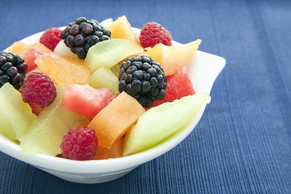 blueberry, cantaloupe, raspberry, watermelon, food, dessert, fresh, fruit, diet, bowl