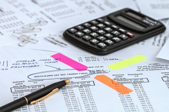 calculator, pencil, paper, finance, note, business