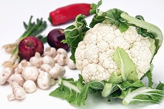 cauliflower, vegetable, produce, food, pepper, onion
