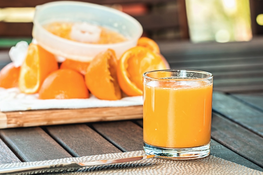 Orange, fruktjuice, glas, organiska, vätska, kost