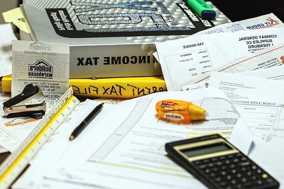 Kalkulator, papir, olovke, kalkulator, oznaka, gospodarstvo, poslovni