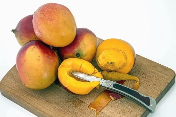peach, knife, fruit, food, nutrition, vitamin, plant