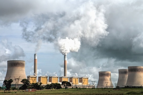Central eléctrica, fábrica, industria, humo, chimenea, hormigón, energía nuclear