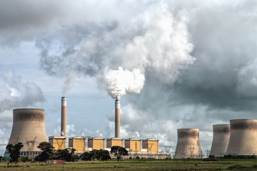 Centrale électrique, usine, industrie, fumée, cheminée, béton, énergie nucléaire