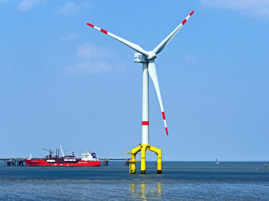 ship, water, sea, windmill, electricity, wind, power
