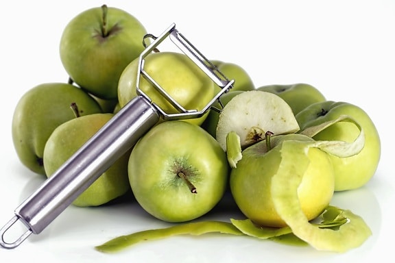 Manzana, fruta, corteza, cuchillo, metal