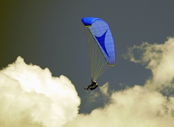 Paracaídas, cielo, hombre, avión, salto, nube, altura