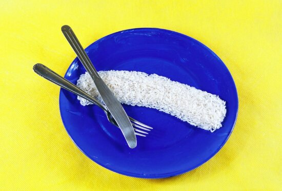 rice, plate, fork, knife, plate, food, nutrition