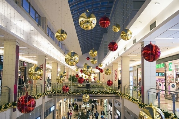 Natal, decoração, loja, centro comercial, pessoas, férias