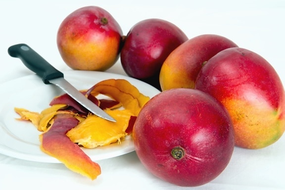 peach, fruit, food, organic, sweet, knife, shell