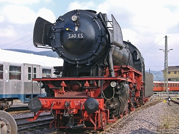 Locomotive, train, chemin de fer, rail, ciel, vapeur, charbon, mécanisme, moteur